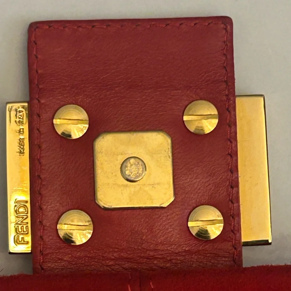 Fendi Red Suede Shoulder Bag with Gold Hardware - Picture 12 of 15